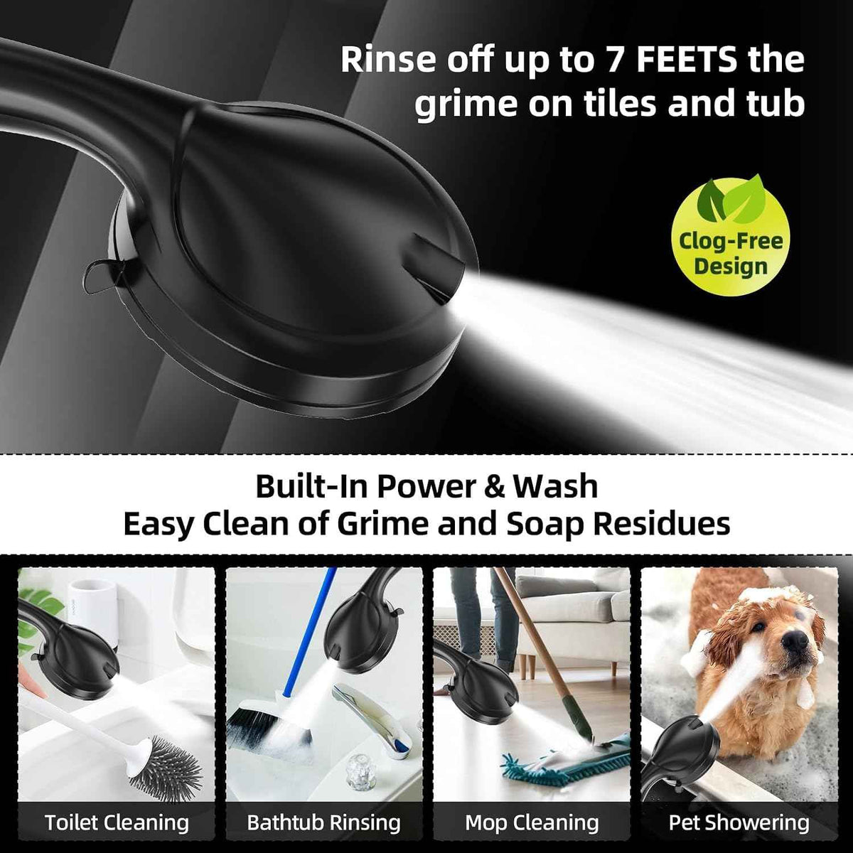 9 Functions High Pressure Handheld Shower Head with Power Wash (9 Functions / Matte Black)