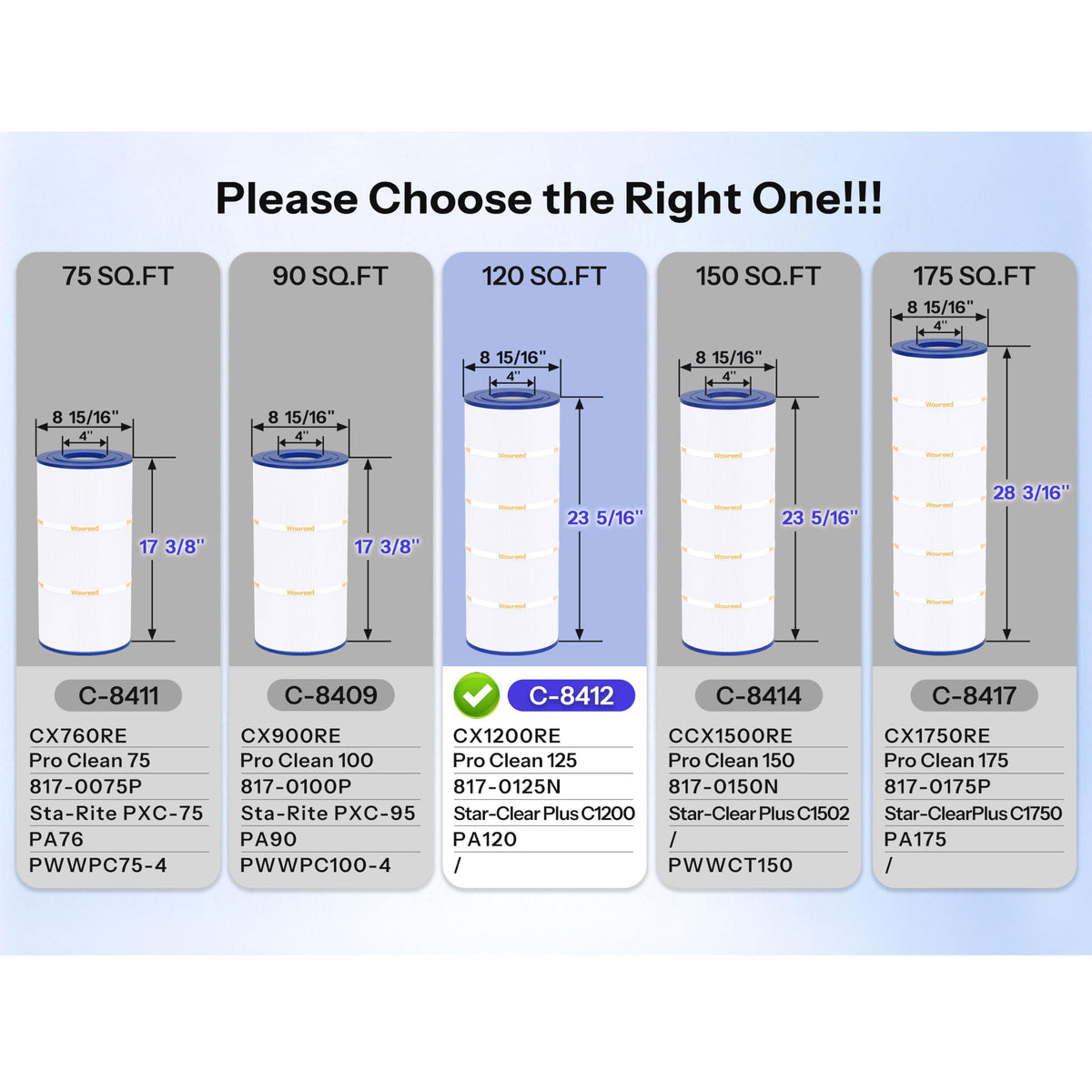 120 Sq.Ft Pool Filter Cartridge Compatible with C1200