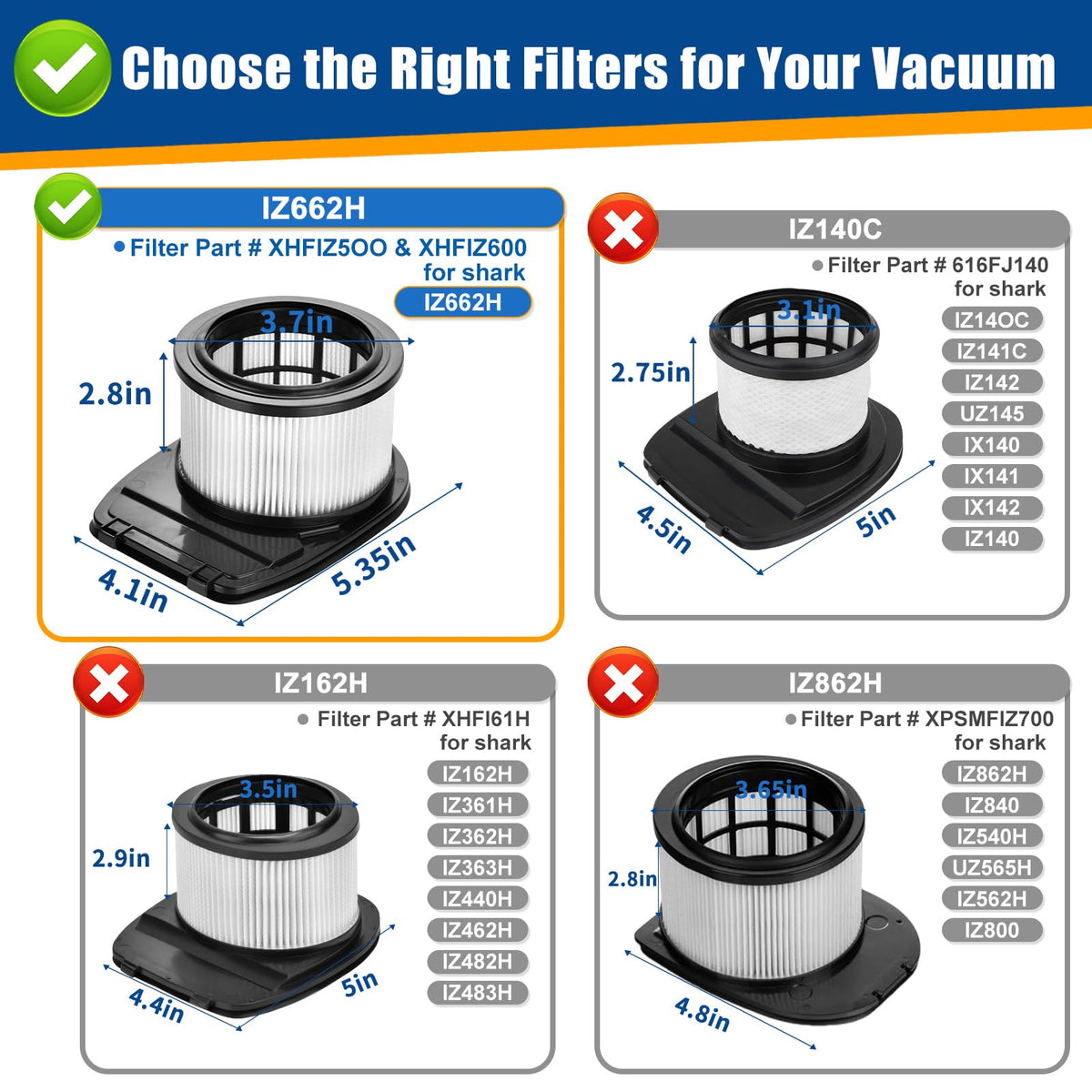 IZ662H Filter Replacement Kit Compatible with shark IZ662H