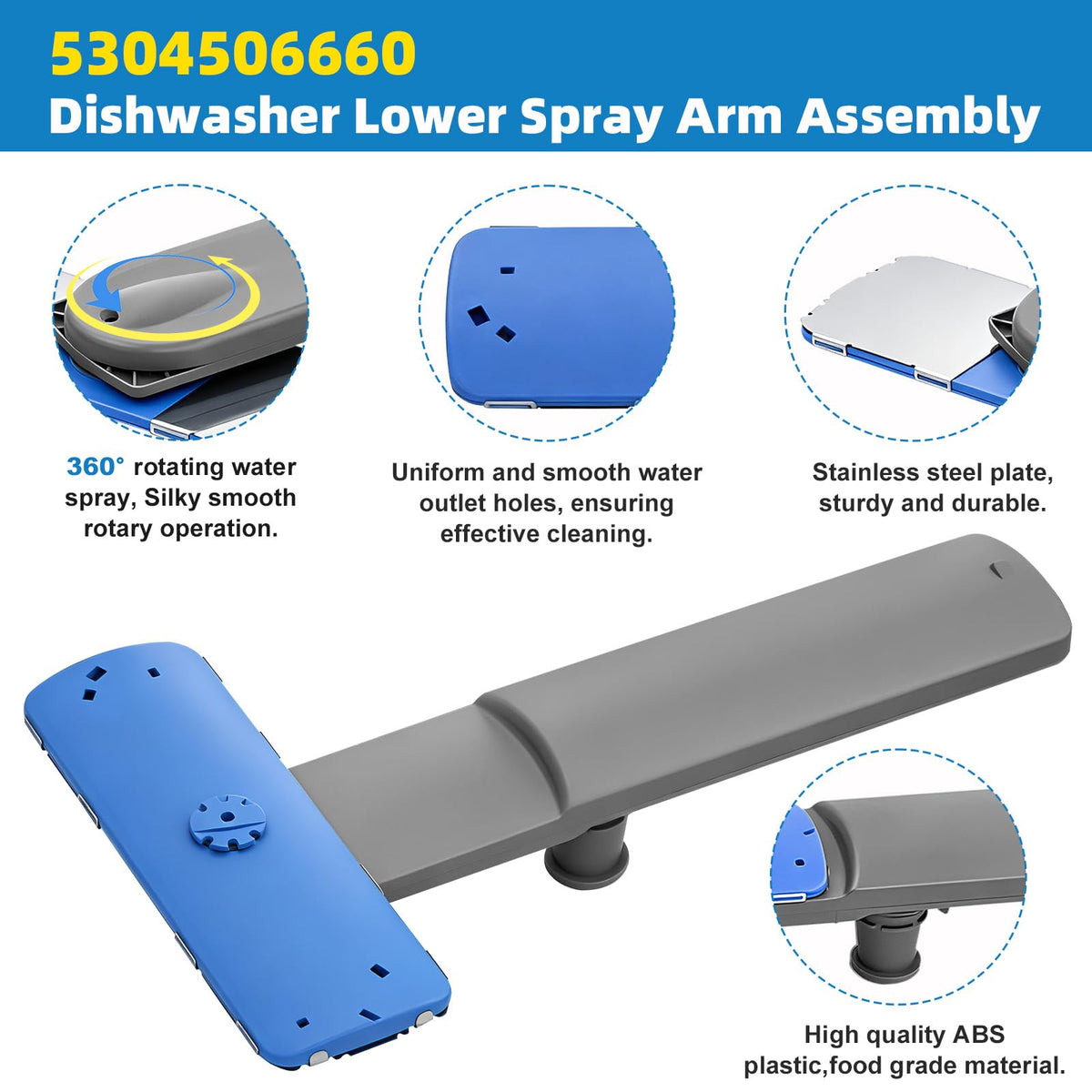 Upgraded 5304506660 Dishwashers Lower Wash Arm Assembly for 5304496886 (Without Support)