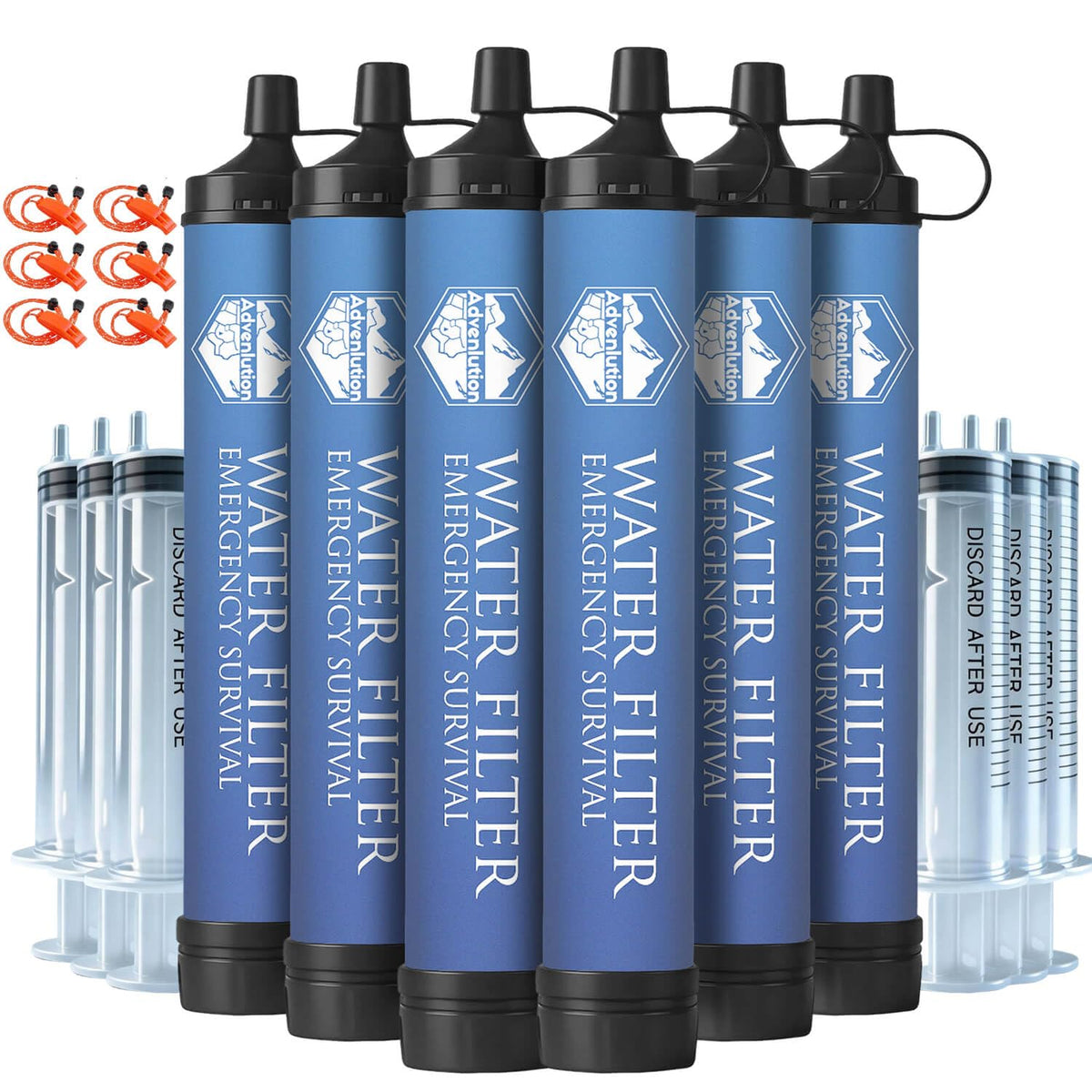 6 Pack Water Filter Straw with Emergency Whistle Survival for Outdoor (6-Pack(Blue) / 6-Pack)