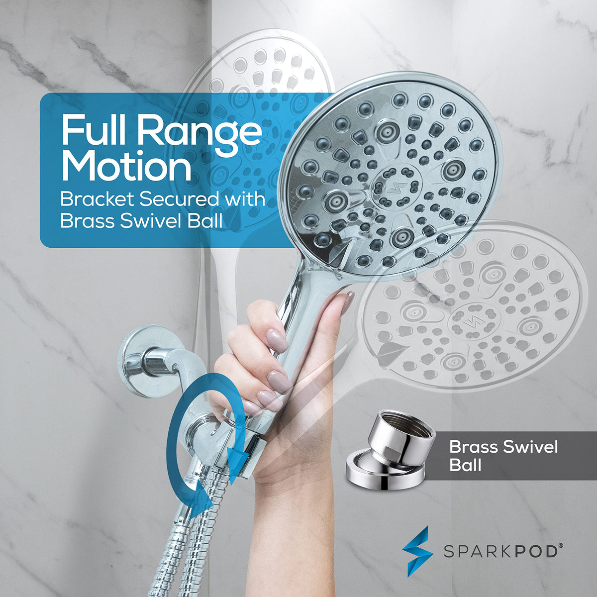 6 Spray Setting High Pressure Hand Held Shower Head (1. Luxury Polished Chrome)