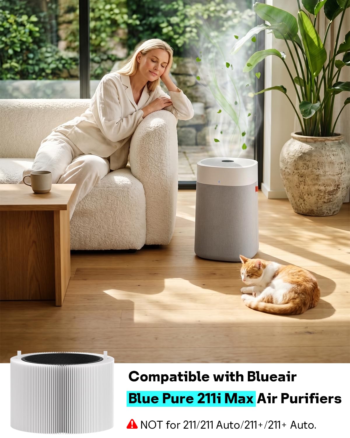 F2MAX SmokeBlock Filter for Blueair Blue Pure 211i Max Air Purifier (Light White - 2 Pack)