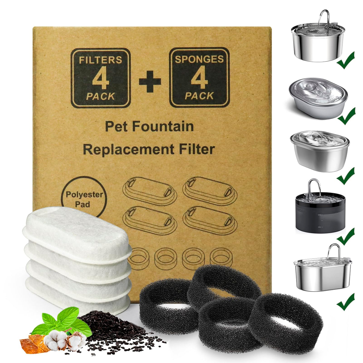 Cat Water Fountain Filter 8Pcs Fit 101oz
