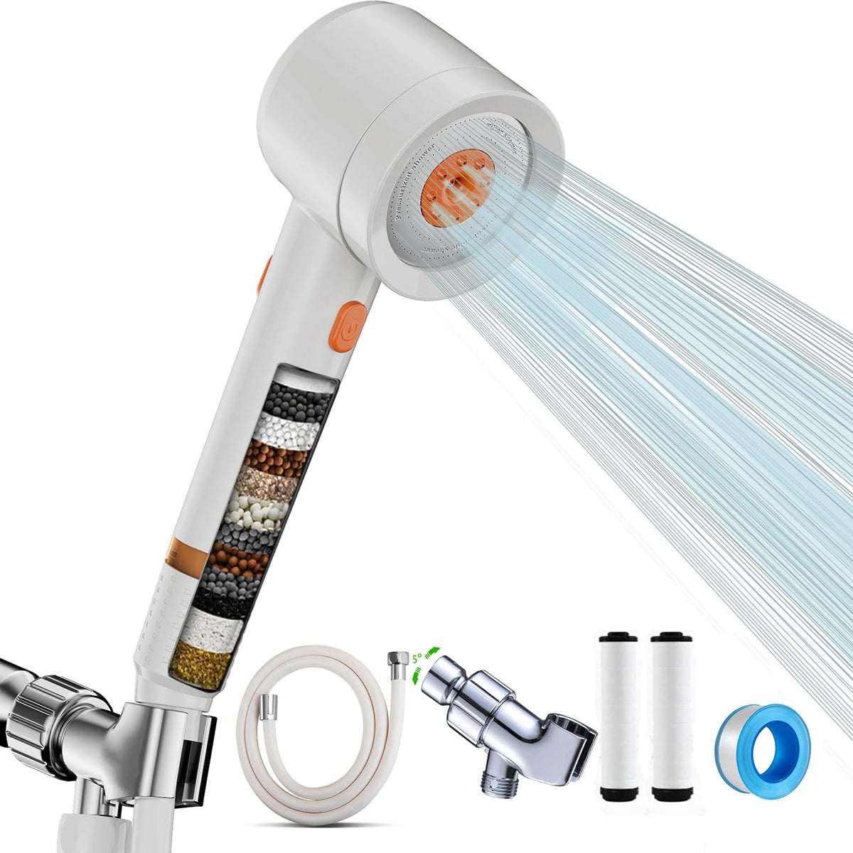 High Pressure Shower Head with Handheld (White)