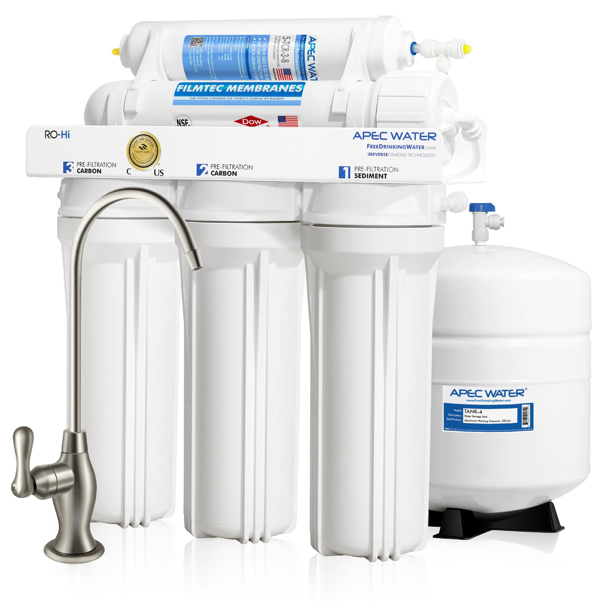 RO-Hi, 5-Stage Under Sink Reverse Osmosis System, 3/8" Output (5 Stage, 3/8" Fast Flow Output)