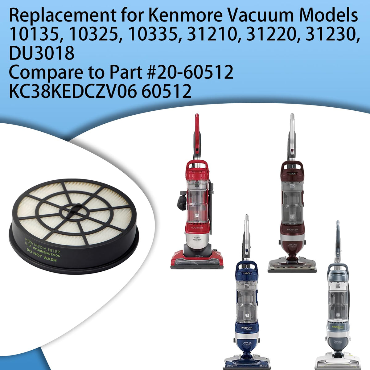 2 Pack EF 12 HEPA Media Filters Replacement for Kenmore Vacuum Models 10135