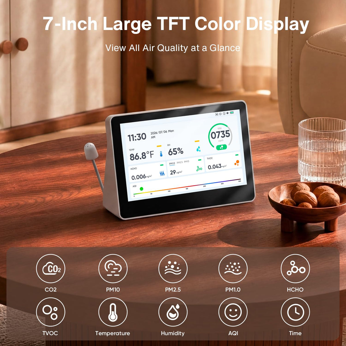 18 in 1 Air Quality Monitor Indoor (8H & White / History Tracking)