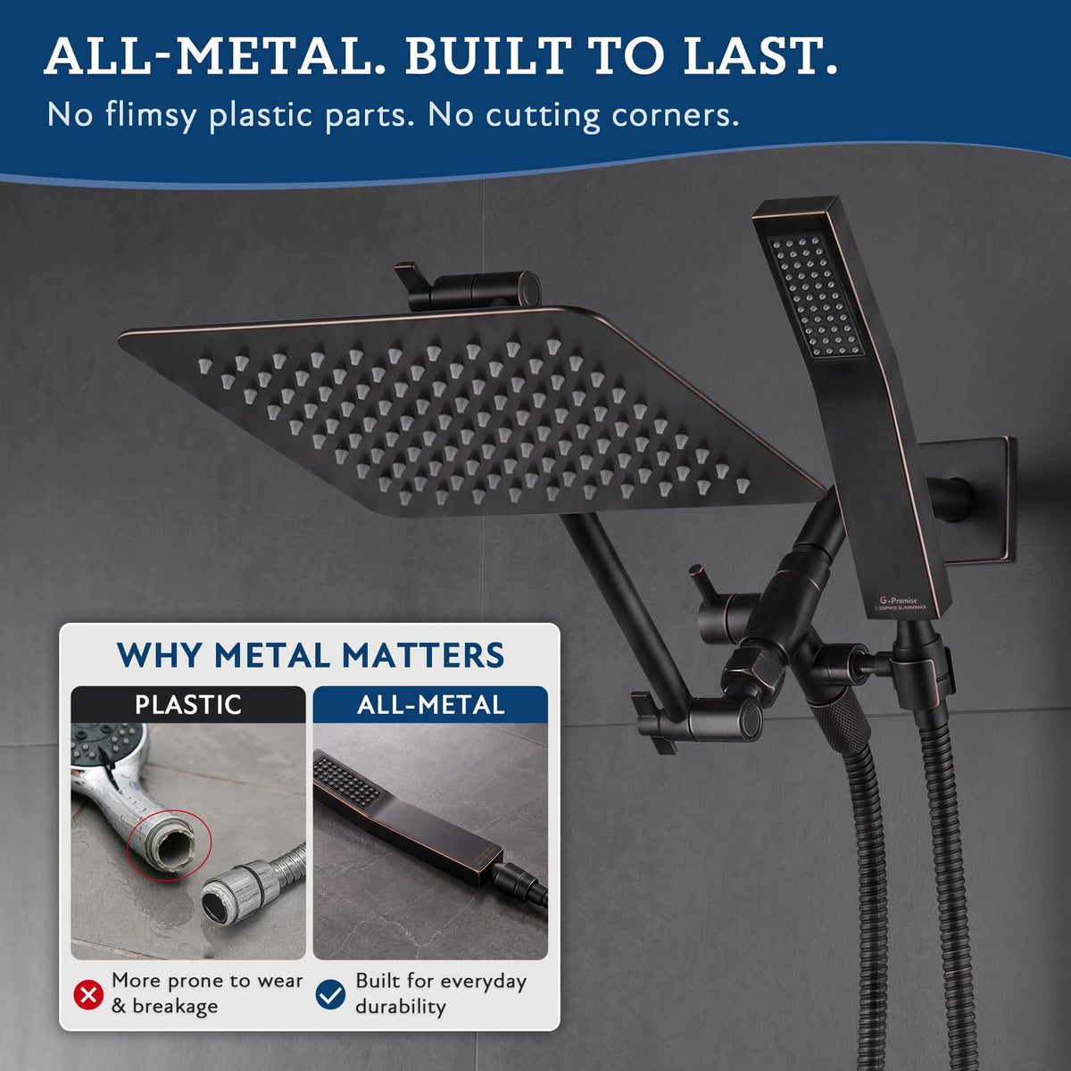 All Metal 8" Rain Shower Head with Handheld for Bathroom Upgrade (8 Inches / Oil Rubbed Bronze)