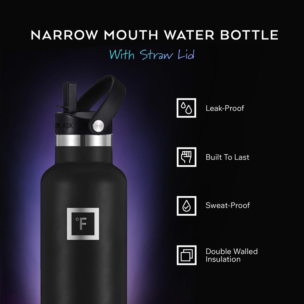 24 oz Narrow Mouth Water Bottle with Straw (Day & Night)