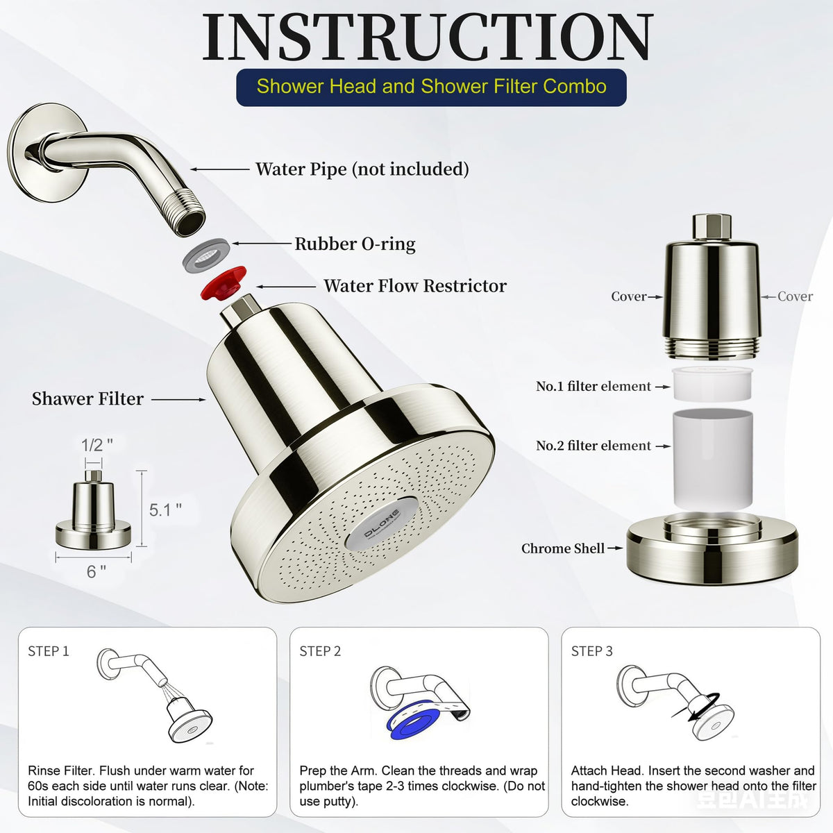 Filtered Shower Head with Filters (Gold)