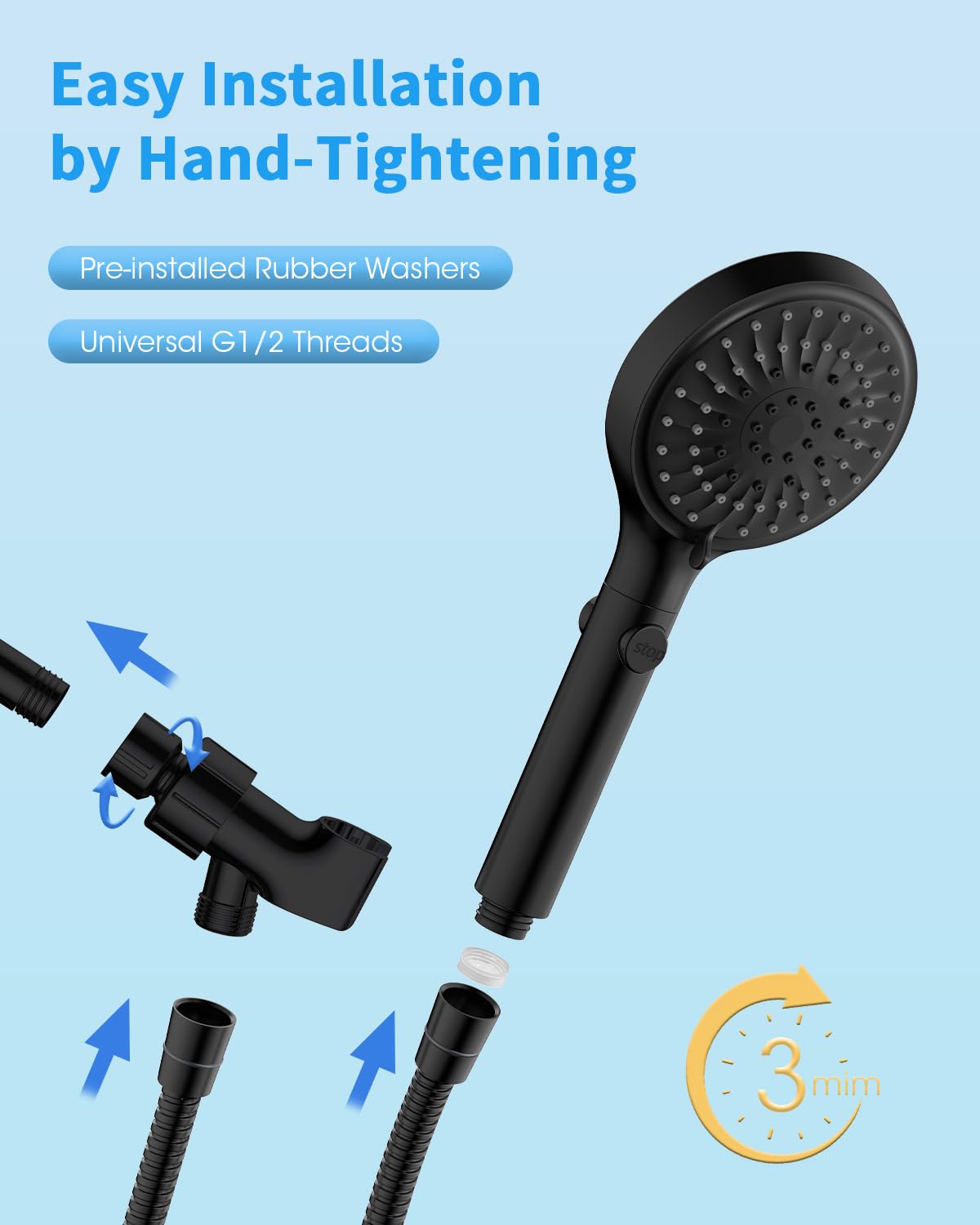 Shower Head with Handheld (6 Spray-Settings / Matte Black)