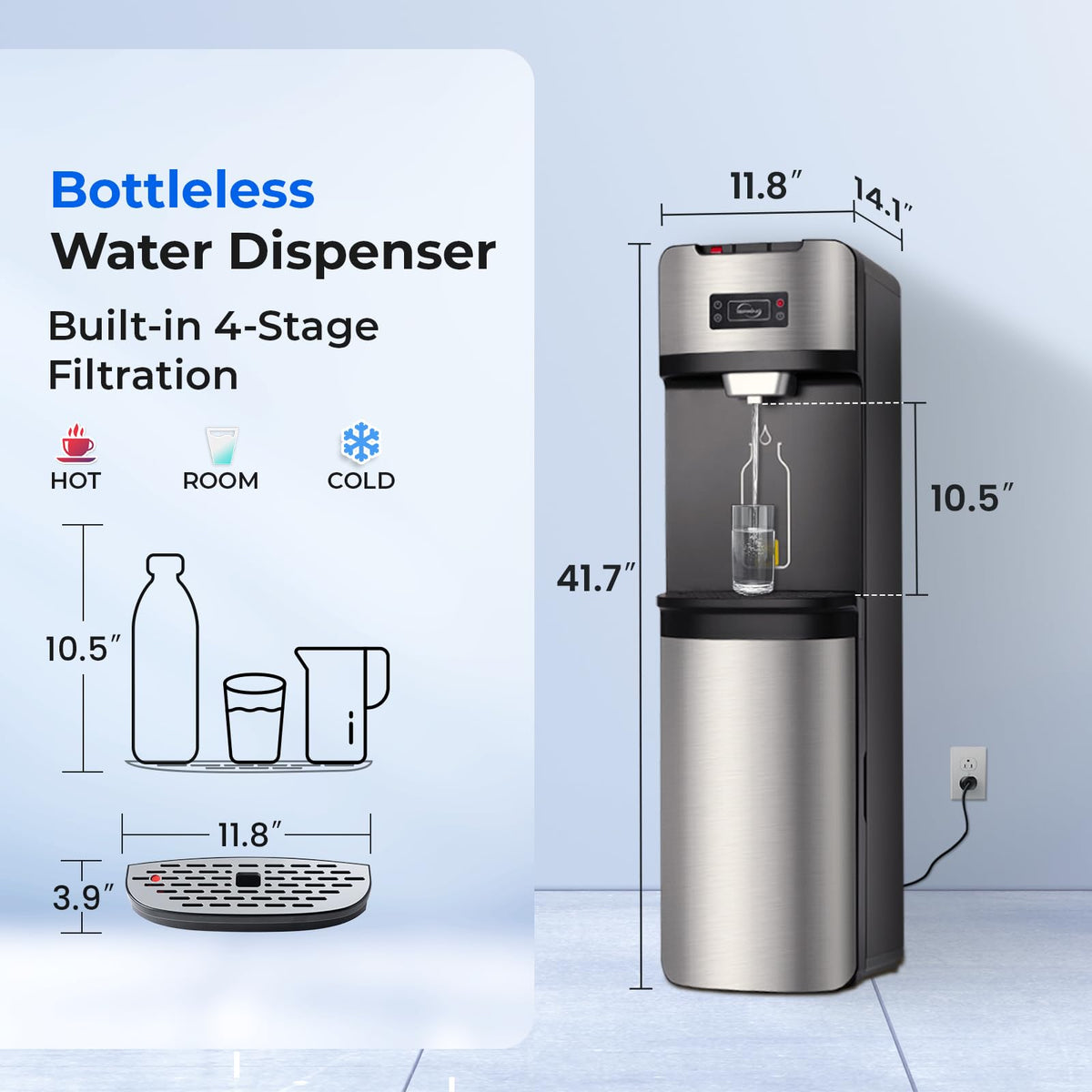 Bottleless Water Dispenser with 4 (Silver / Water Dispenser-PF)