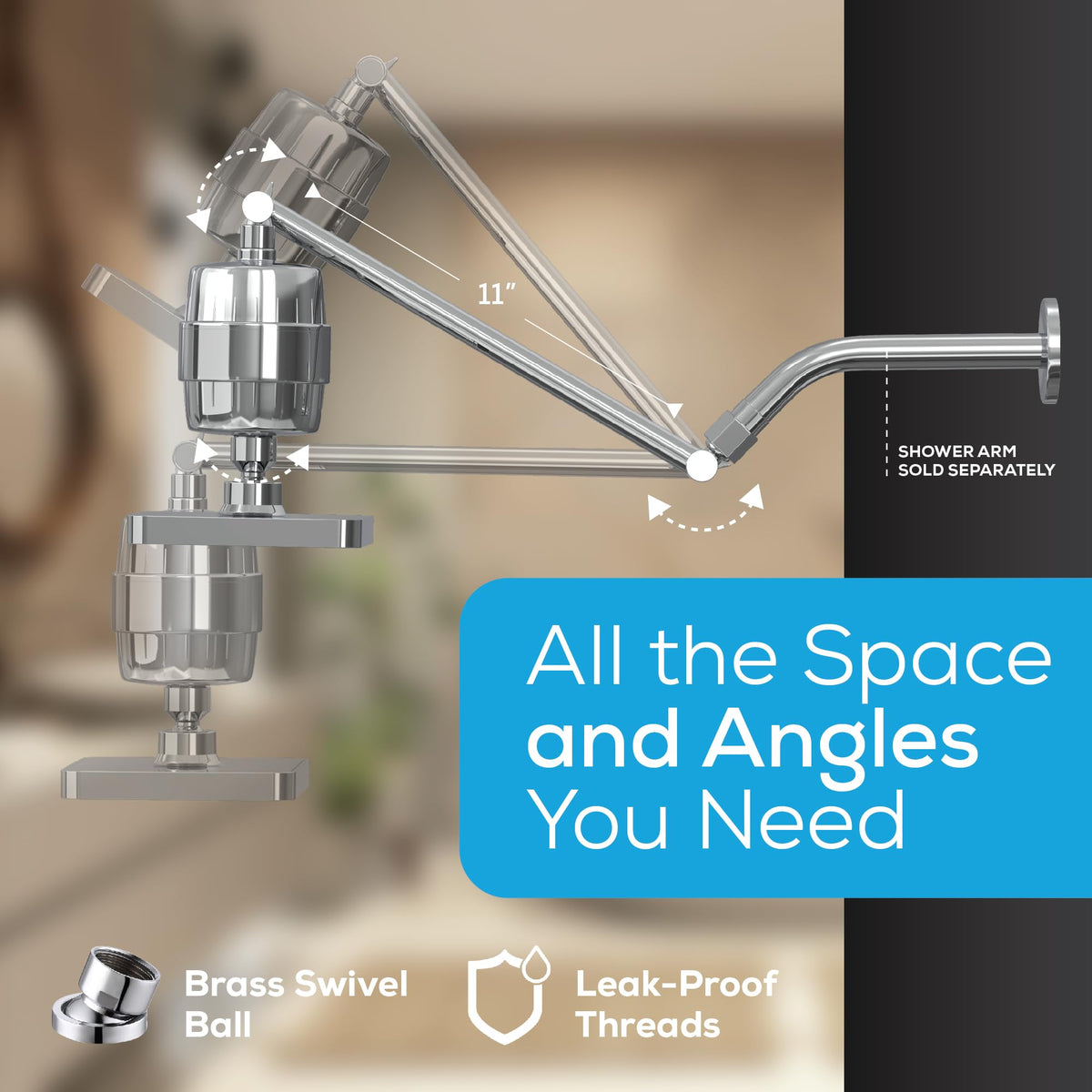6" High Pressure Rain Shower Head with 23 Stage Filter Capsule & 11 Inch Adjustable Shower Arm Extension (1. Luxury Polished Chrome, Square)