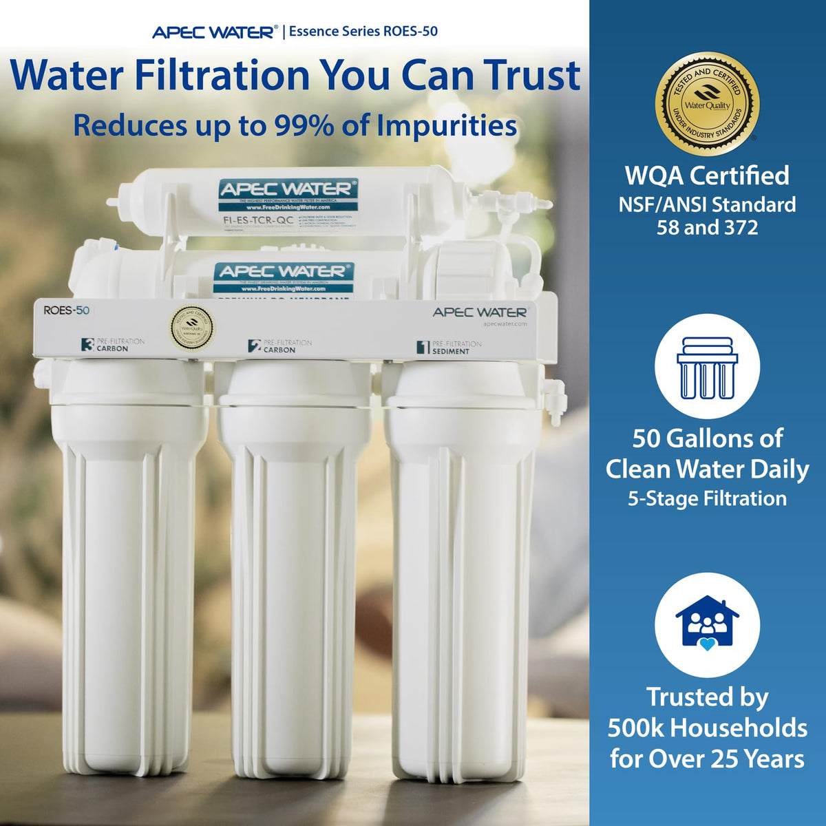 ROES-50, 5-Stage Under Sink Reverse Osmosis System, 50 GPD (5 Stage)