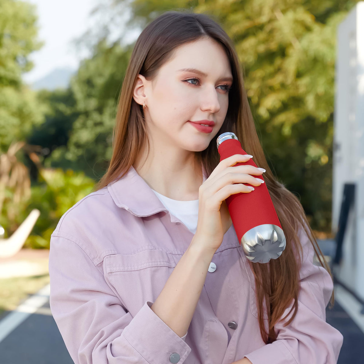 17oz Sport Water Bottle 4 Pack Vacuum Insulated Stainless Steel Leak (Red)
