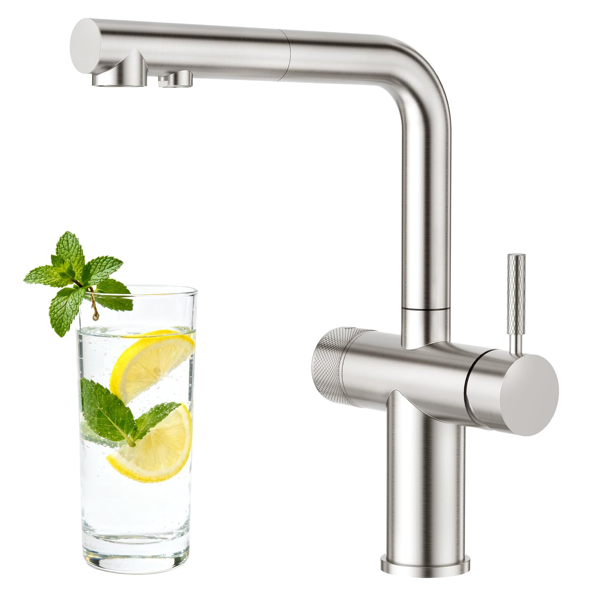 3 Way Kitchen Faucet with Pull Down Sprayer & Water Filter Built (Brushed Nickel)