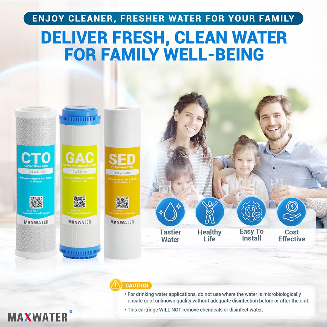 5 Micron Replacement 10 x 2.5 inch Filter Cartridge Set For Standard RO Reverse Osmosis Water Filter Systems (6 Pack)