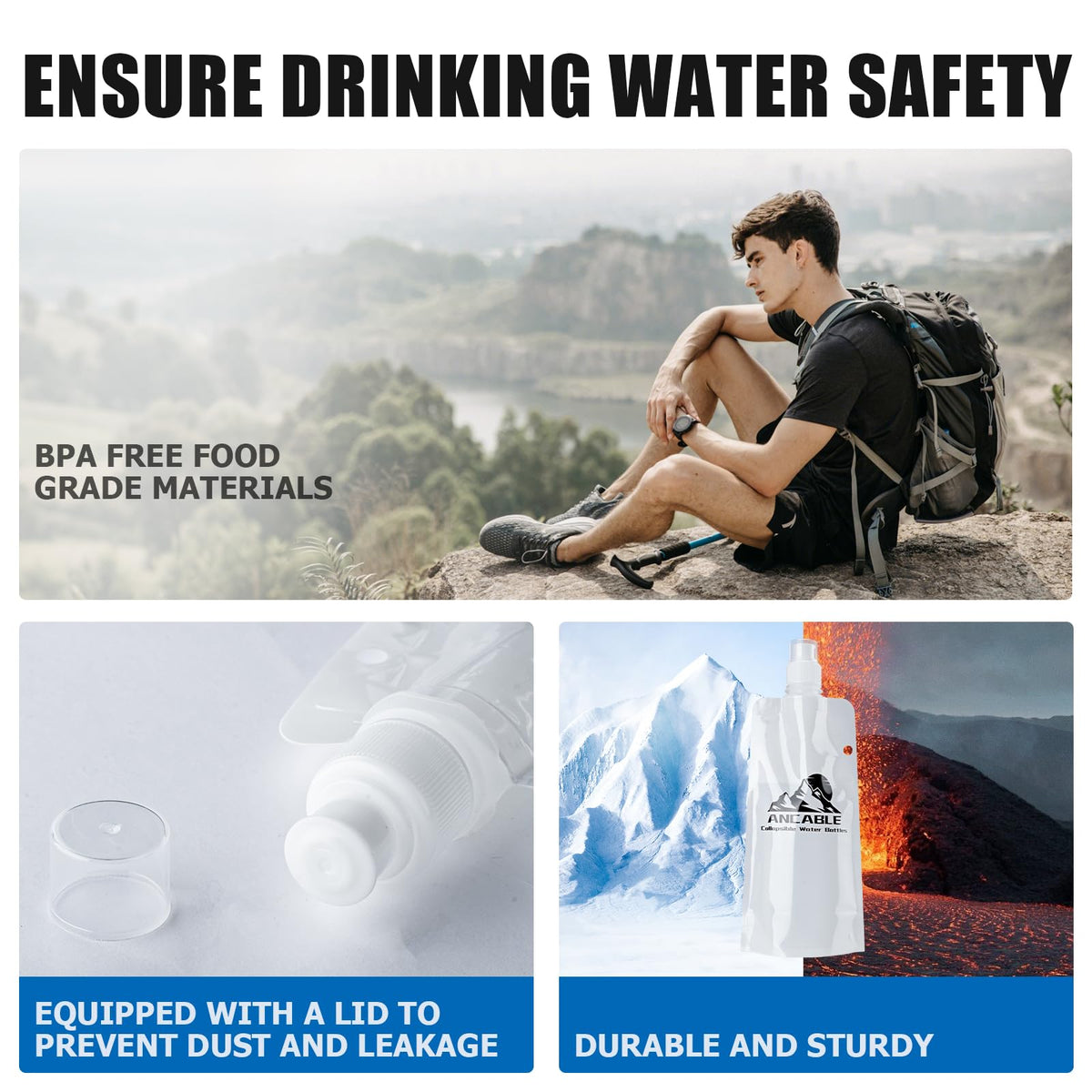 17oz Collapsible Water Bottles (17 Ounces / White x 3)