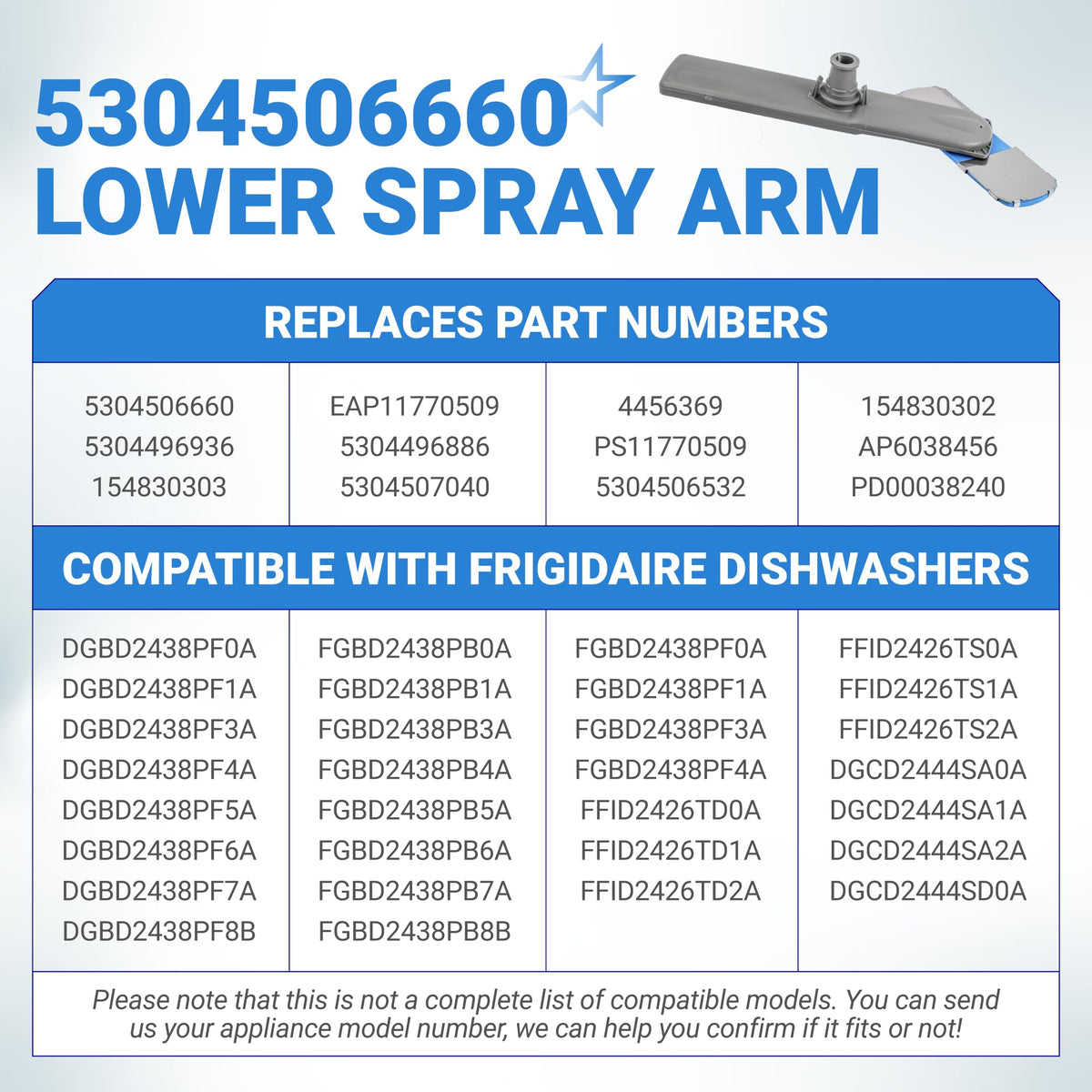 Upgraded] BlueStars 5304506660 Dishwasher Lower Spray Arm for Frigidaire