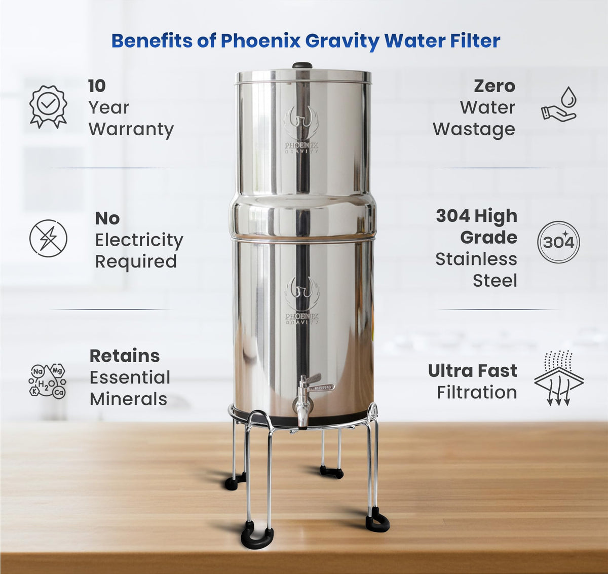1.5G Water Filter System with Steel Stand & Fluoride Filter (1.5 gallons / Fluoride System with Steel Stand)