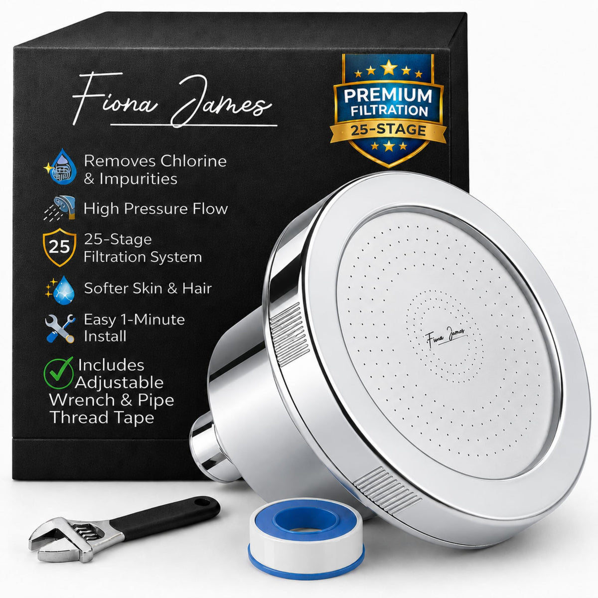 25 Stage Filtered Shower Head for Hard Water (Chrome)