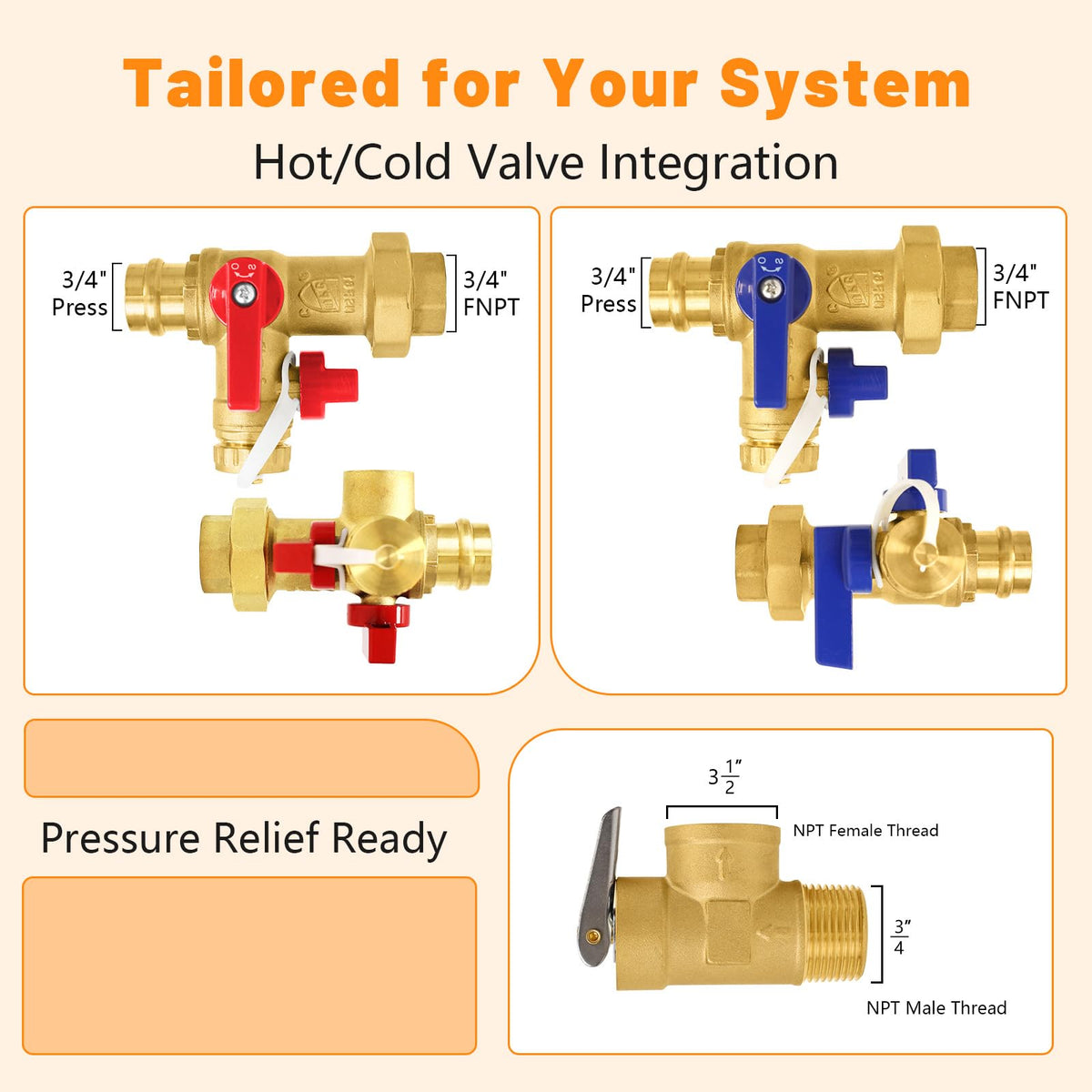 1PC HeSun 3 4" Press Tankless Water Heater Service Valve Kit (3/4"FIP x 3/4"PRESS)