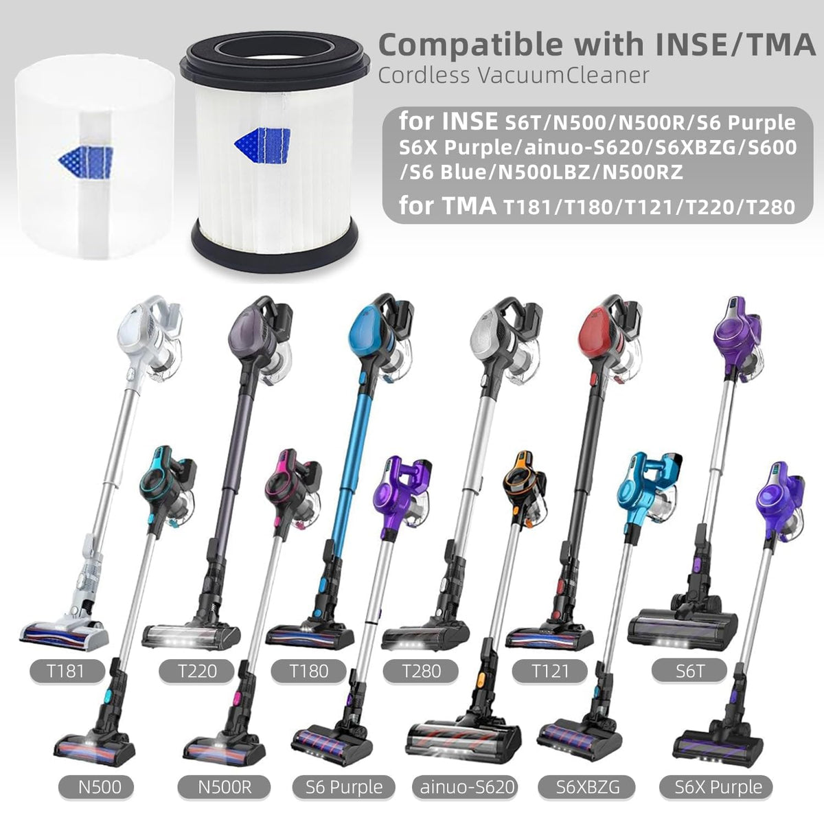 High Efficiency Filter Replacement for TMA T120 T121 T151 T150 T220 T210 T181 T180 T220 Cordless Vacuum Cleaner (HH-S6P-8+1)