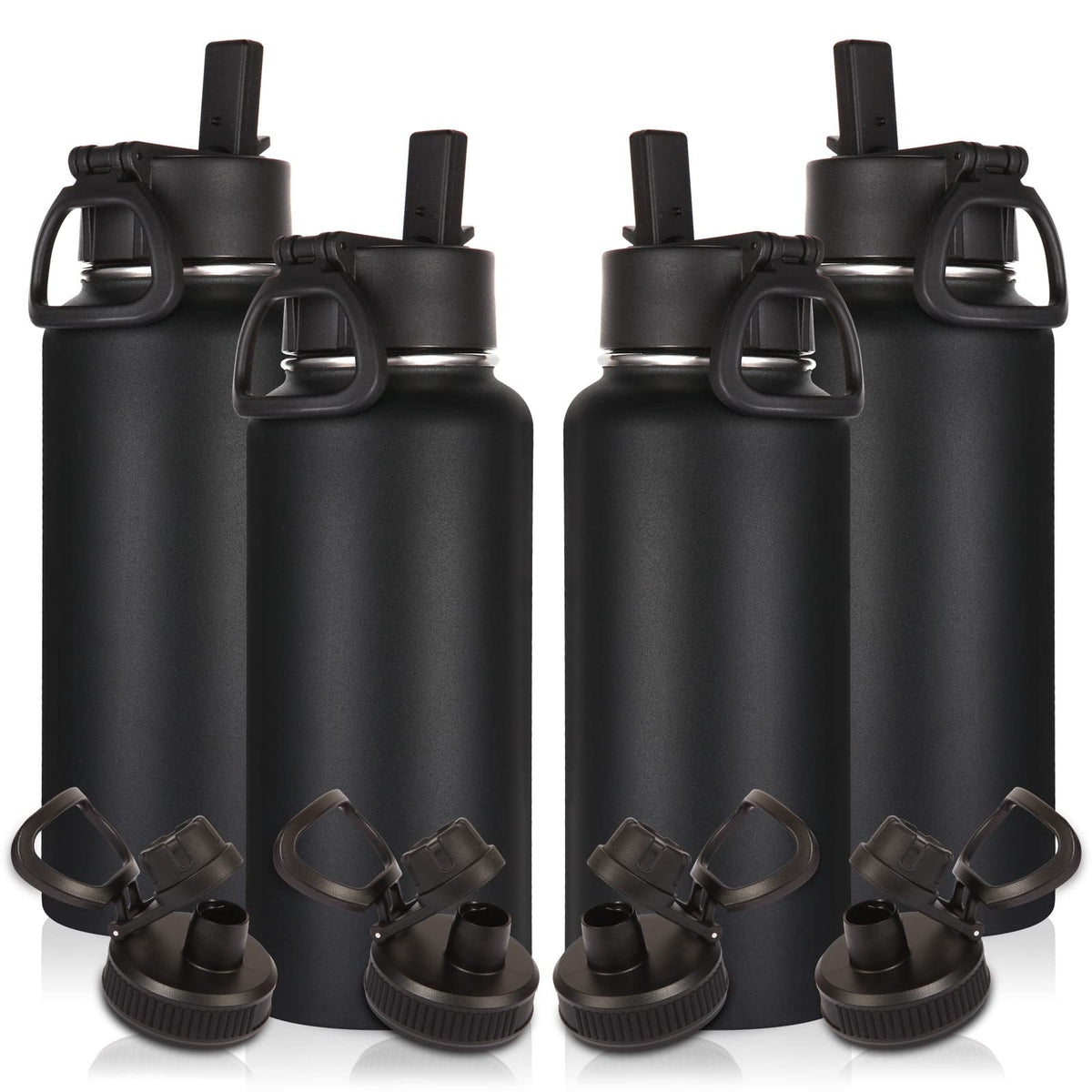 32oz Insulated Water Bottle with Straw Lid (Black)