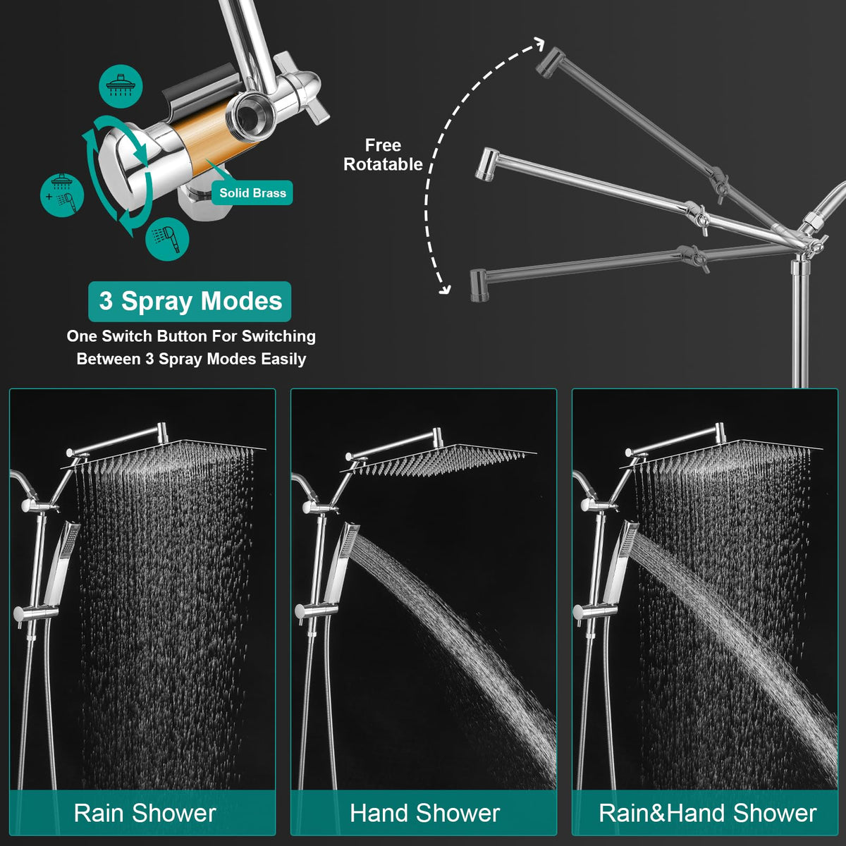 All Metal 12 Inch Rain Shower Head with Handheld Spray Combo (Polished Chrome / 12 Inch)