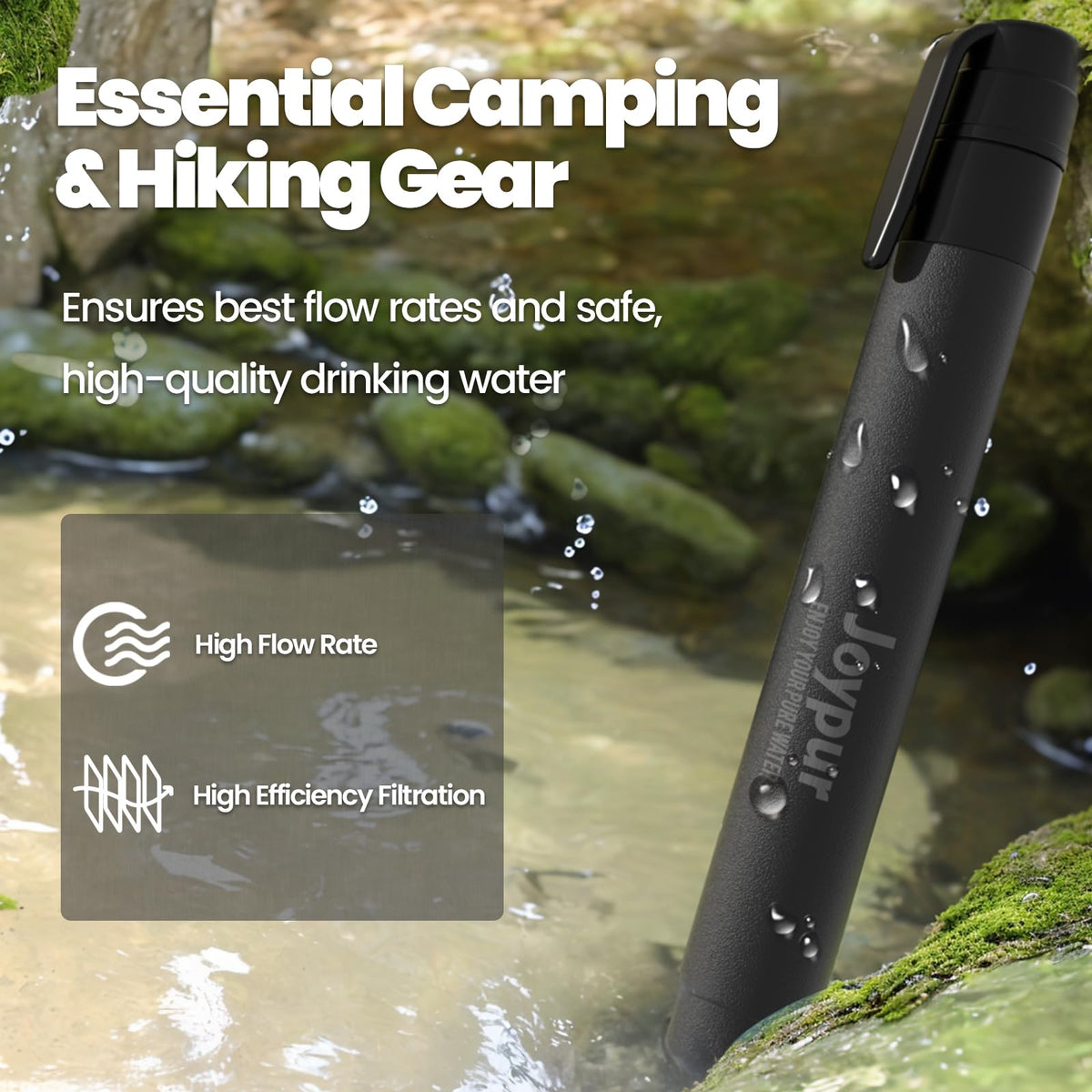 Portable Water Filter Straw for Backpacking (3PACK / Blue+Green+Black)