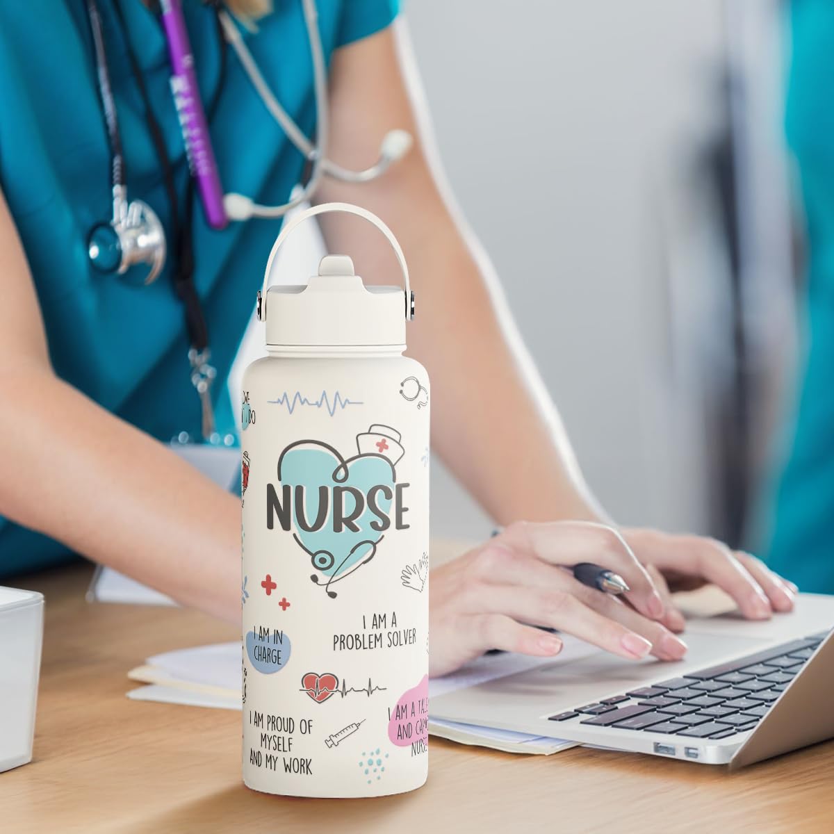Nurse Water Bottle 32oz Stainless Steel Insulated with Lid (Nurse 1)