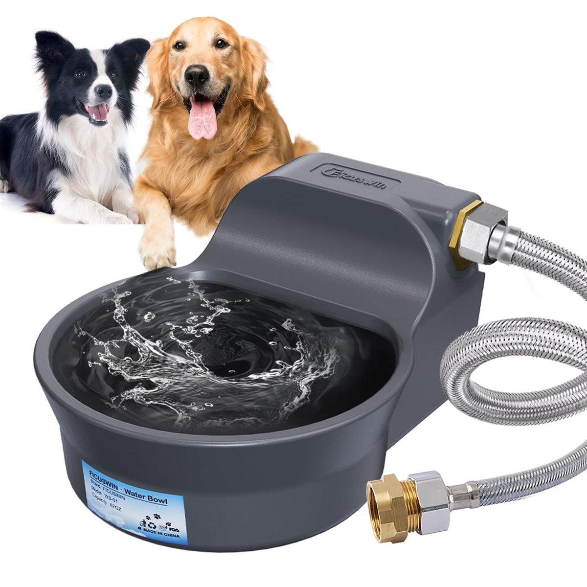 Automatic Dog Water Bowl Dispenser Patented 70OZ Water Dispenser for Dogs 2L Water Bowl Fit 3 (Grey / 70 oz)