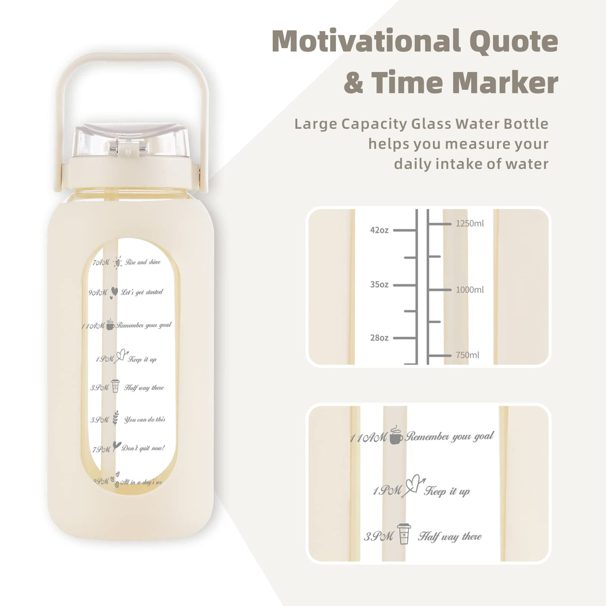 42 oz Glass Water Bottle with 2 (White)