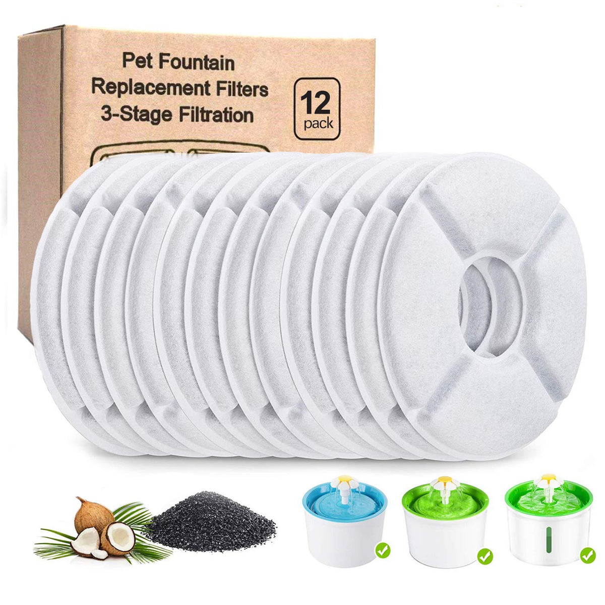 12 Pack Cat Water Fountain Filters (12 Count (Pack of 1) / Round-Filters)