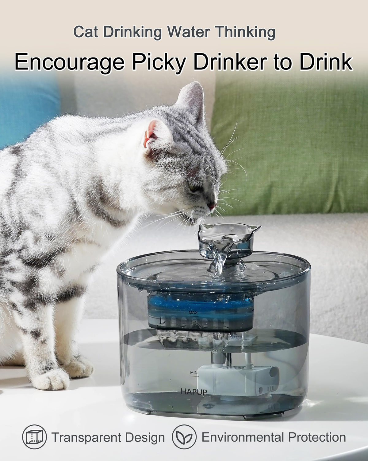 Cat Fountain Kitty Spout Cat Water Fountain for Cats Inside 2.2L