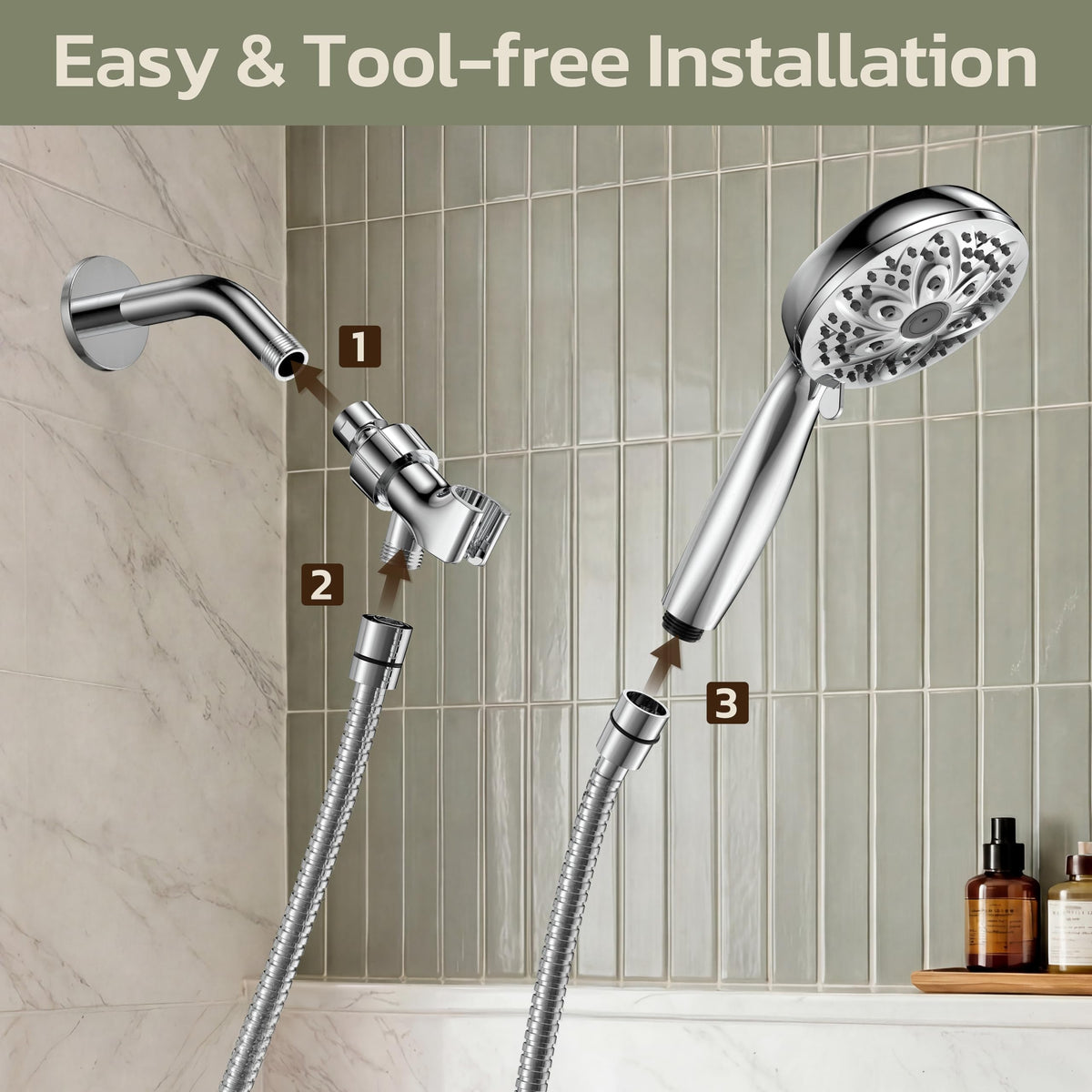 Silver High Pressure Handheld Shower Head with 6 Spray Modes (6 Modes / Silver)