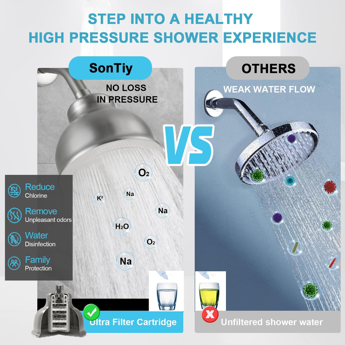 Stainless Steel Shower Head with Filters (Brushed)