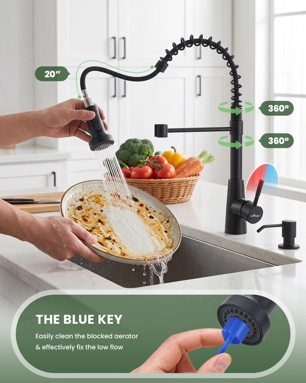 Black Kitchen Faucet with Soap Dispenser & Pull Down Sprayer (Black)