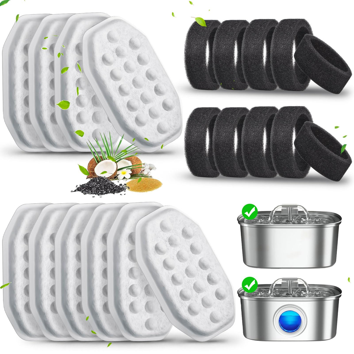 20 Pack Cat Water Fountain Filters (10 Filters+10 Sponges)