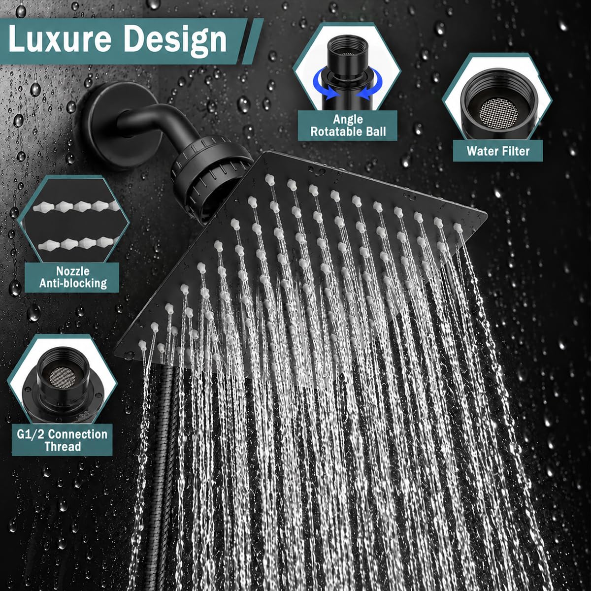 Filtered Shower Head with Handheld (Dark Black)