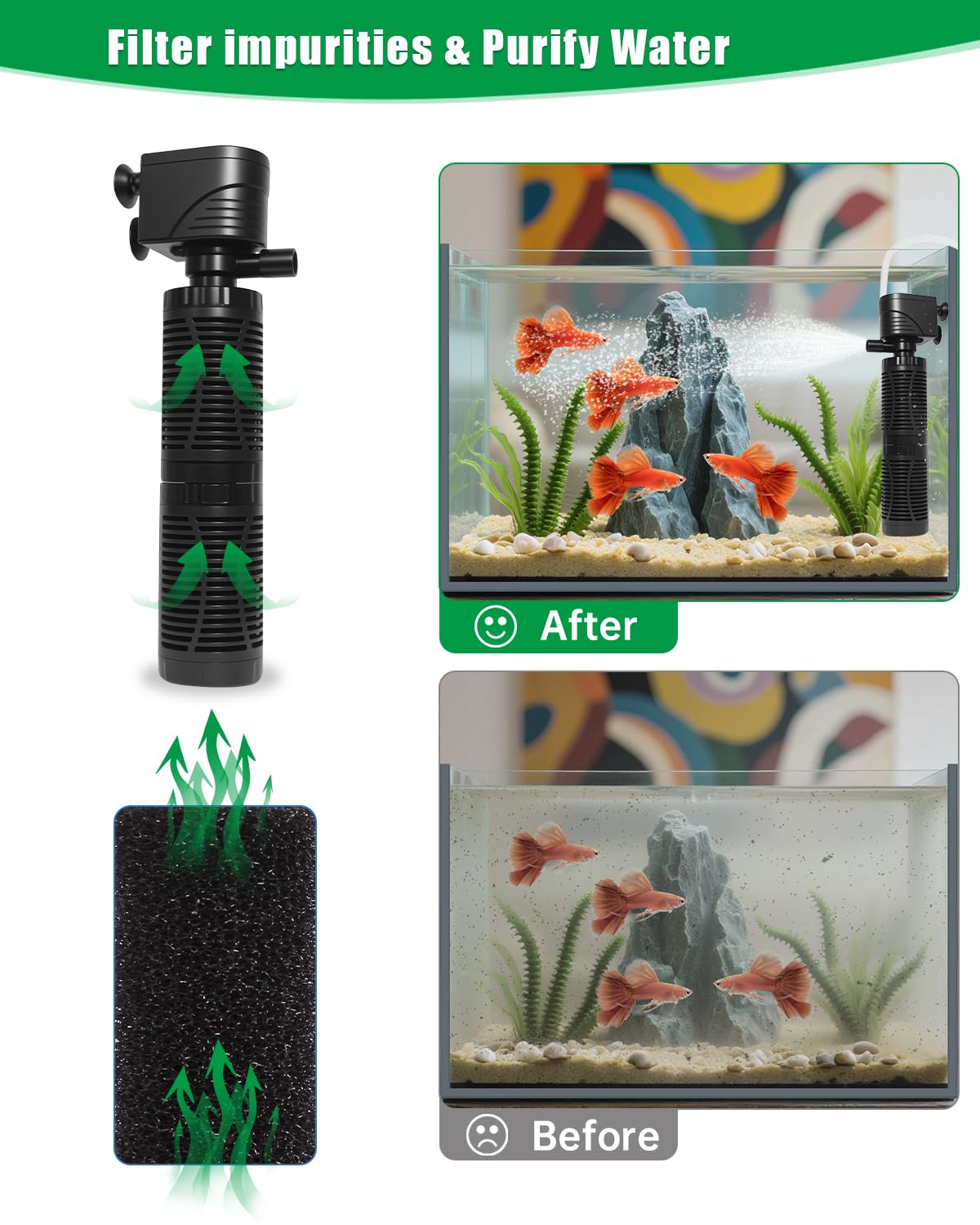 20W Submersible Aquarium Filter for 50 (Black / 20W for 40-50 Gallon Tanks)