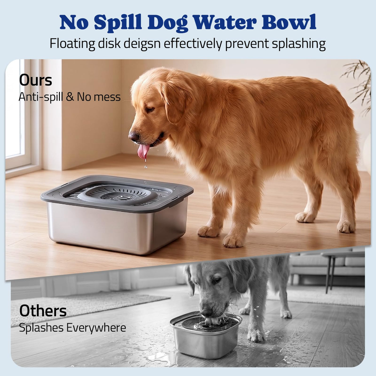 12L Dog Water Bowl No Spill with Slow Drinking Floating Disk (Gray / 12L)