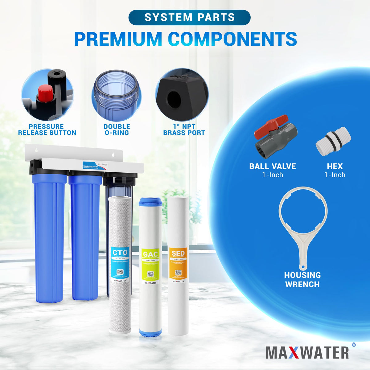 3 Stage 20 x 2.5 Whole House Water Filtration System