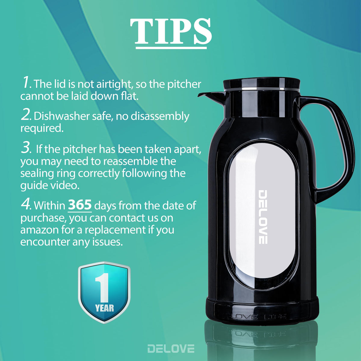 68 oz 2 Liter Glass Pitcher with Shatterproof Shell (Black)