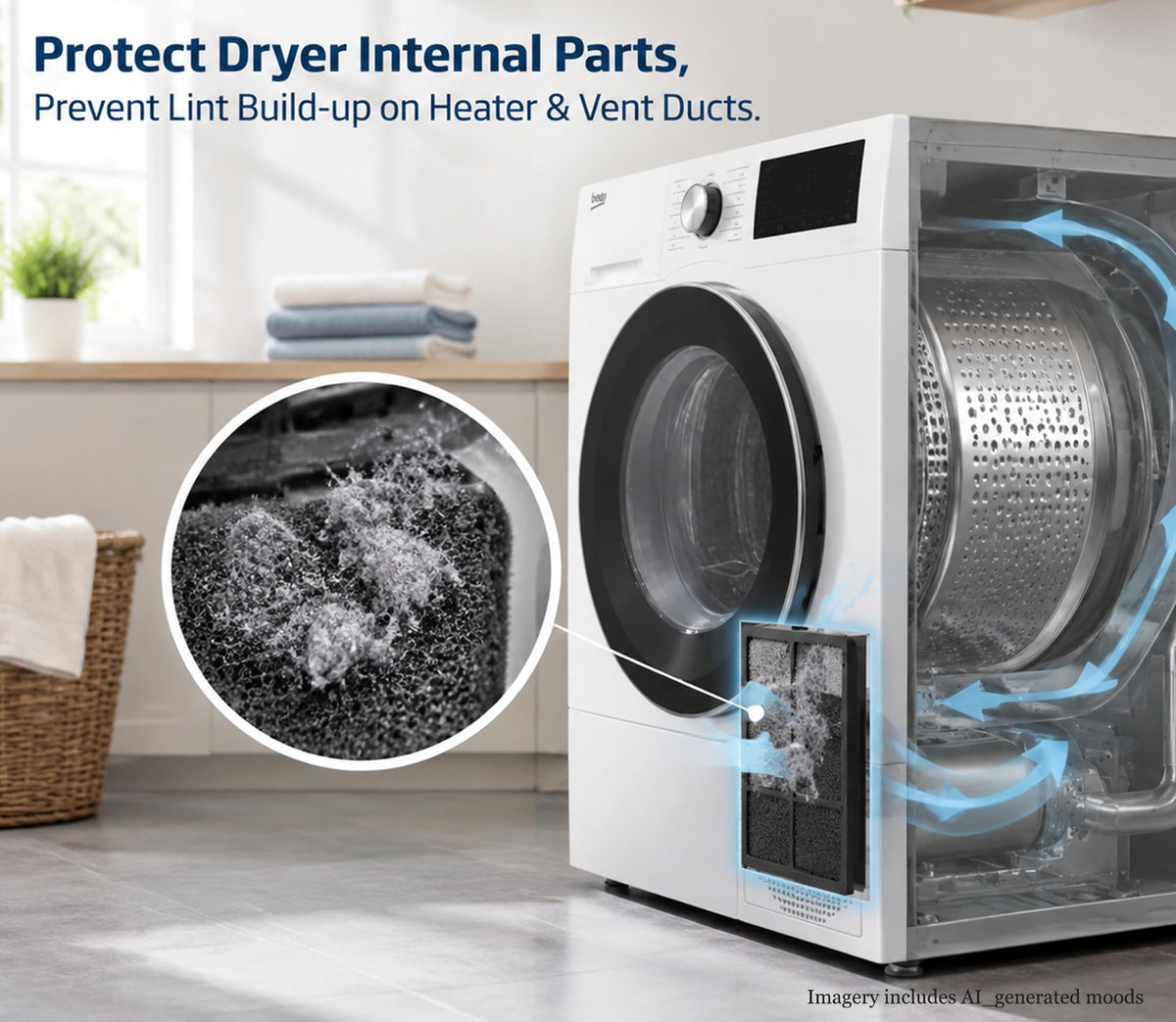 2964840100 2964840200 Dryer Sponge Foam Filter Compatible with Arcelik Backhoe DSX83410W DS7512PA DE8635RX Replacement Blomberg Grundig Tumble Dryer Evaporator Foam Filter Replacement Parts