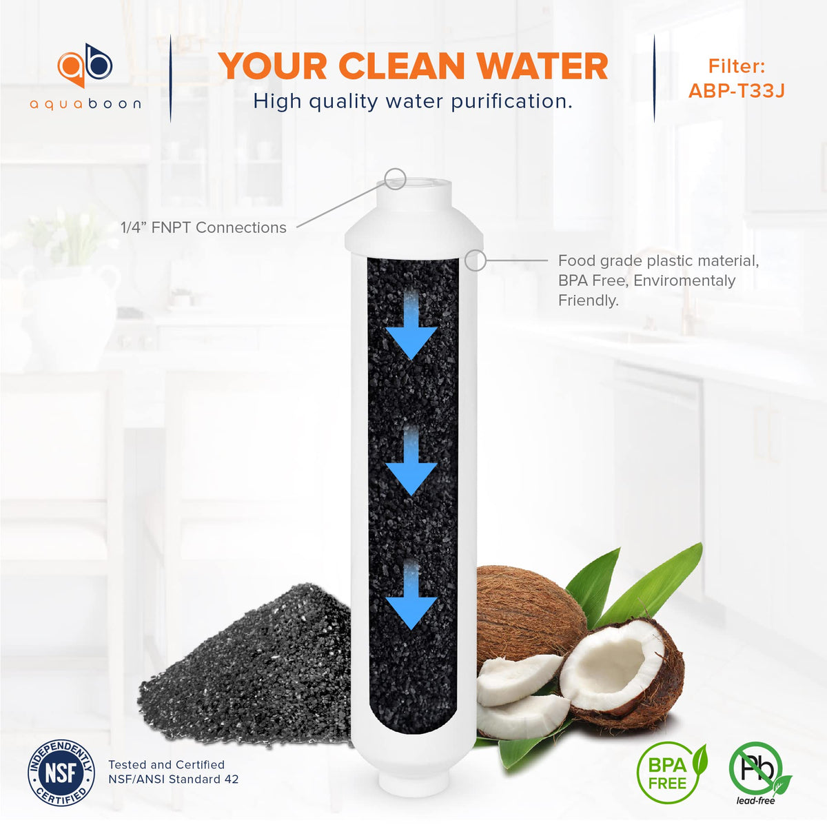 T33 Inline Carbon Filter (PREMIUM / 6-PACK / 1/4” FNPT)
