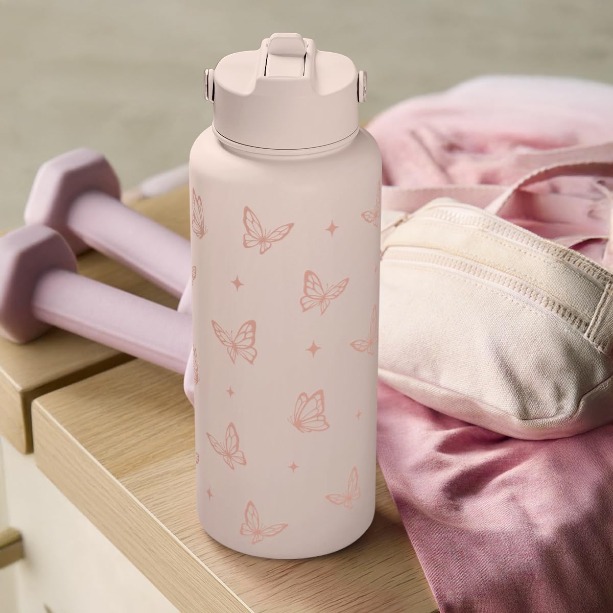 Butterfly Water Bottle Insulated Vacuum Stainless Steel 32oz with Lid (Butterfly)