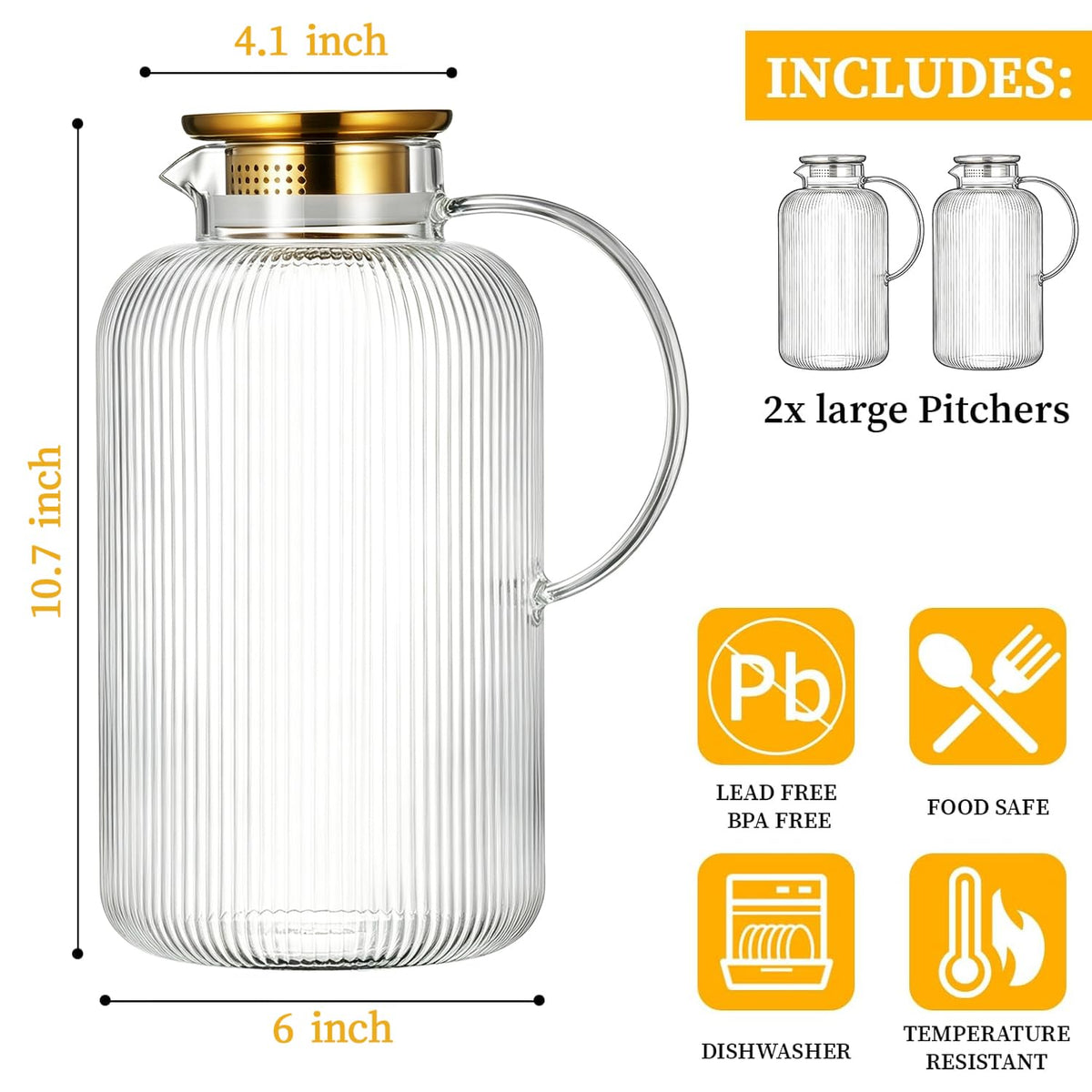 Glass Pitcher with Lid (Clear / 128 Ounces)