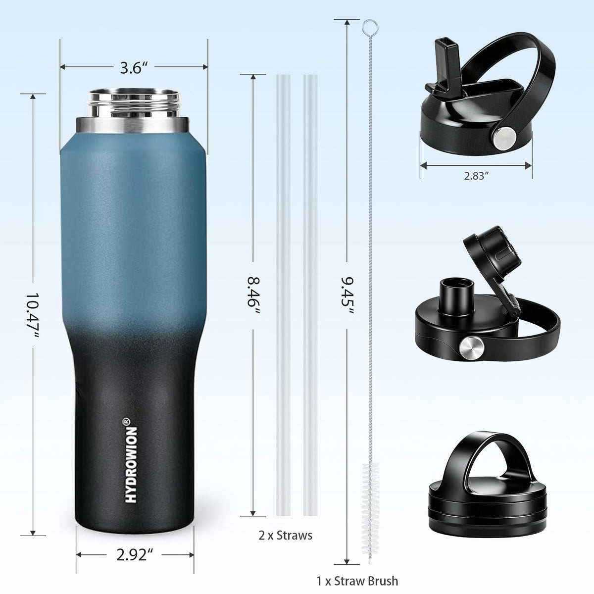 32 oz Insulated Water Bottle Stainless Steel Triple (Blue - Black / 32 Ounces)